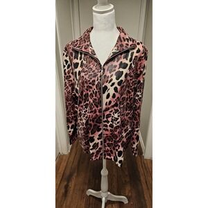 Exclusively Misook Women's Jacket M Leopard Animal Print Casual Chic Lightweight